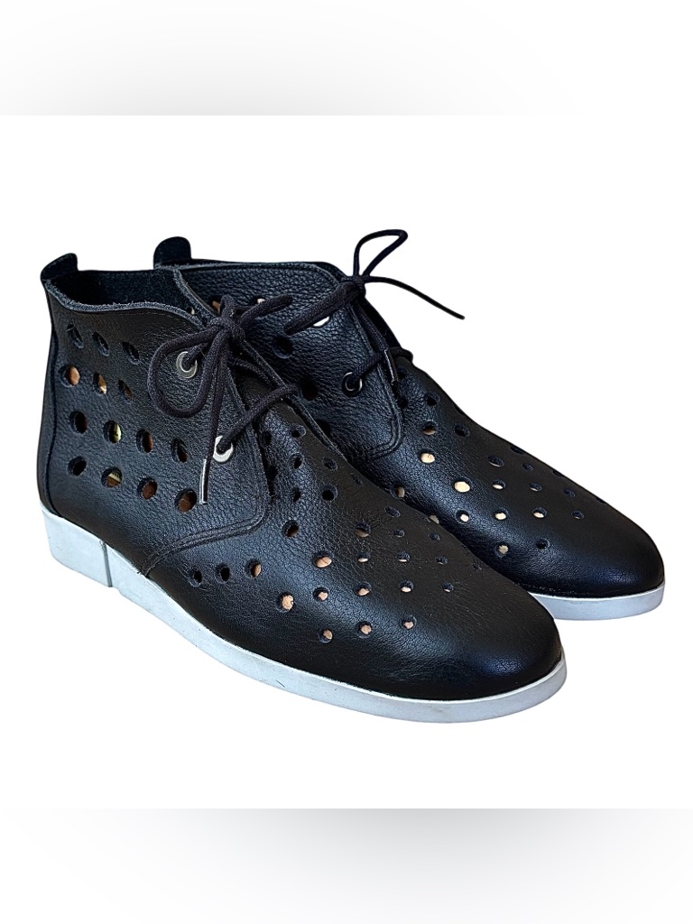 Arche Black Laser Cut Leather Lace Up Derby Shoes